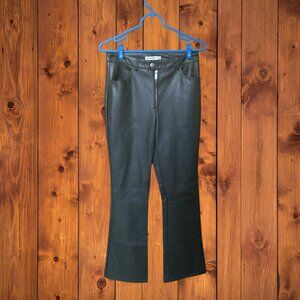 Avec Les Filles Size 4 Faux Leather Green Pants Exposed Zip Flare Leg Biker